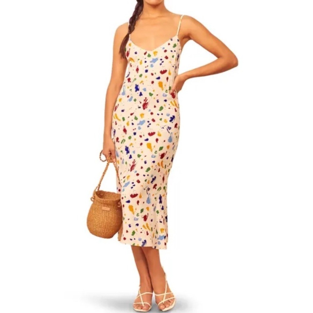 Reformation Nella Midi‎ Dress Artsy  Painted Lady  Slip Tie Back Viscose Y2K 2 S - Picture 2 of 7